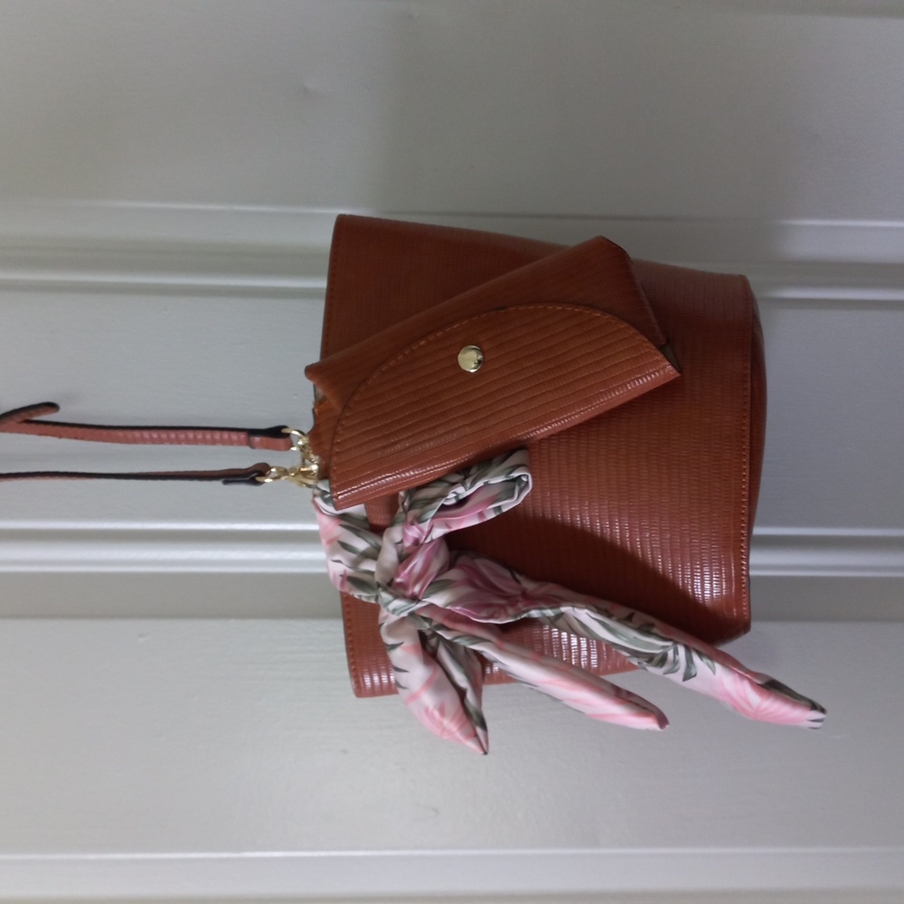 Elegant Brown Tote Bag with Scarf Accessory